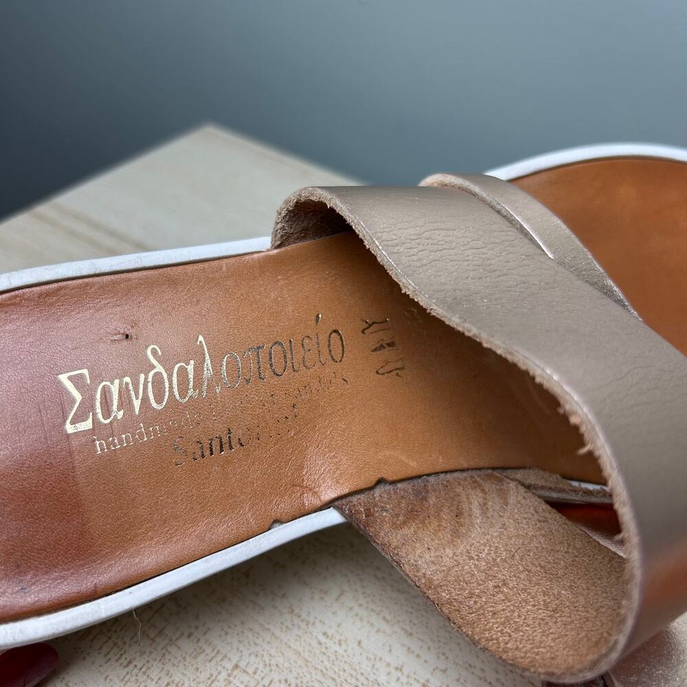 Santorini Handmade Leather Sandals Greek Rose Gold size 40 US 9 Platform Shoes - Picture 7 of 10
